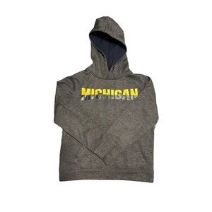 U-M hoodie. Grey, maize and blue. Youth Medium. Unisex